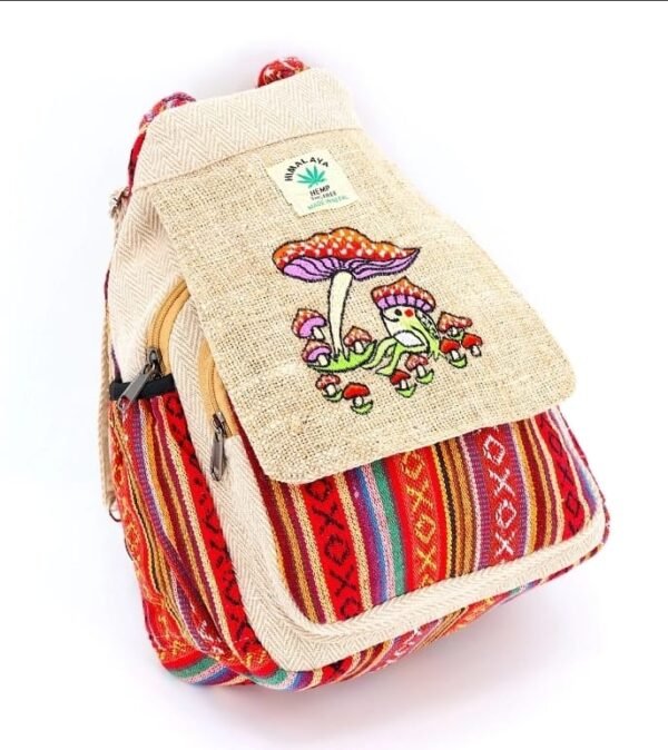 Hemp Frog Mushroom Hand Embroided Convertible Bag