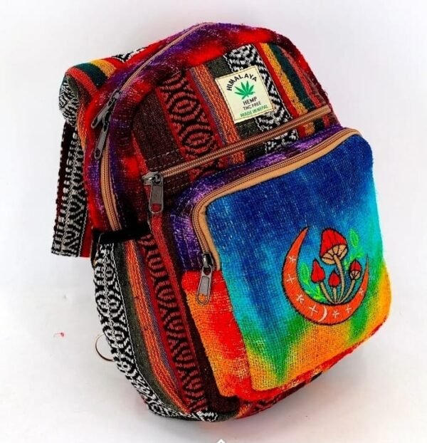 Hemp Moon Mushroom Hand Embroidered Sling Backpack