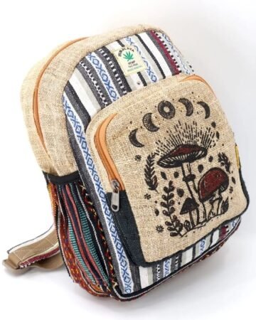Hemp Mushroom Print Handmade Mini Backpack