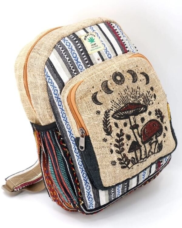 Hemp Mushroom Print Handmade Mini Backpack